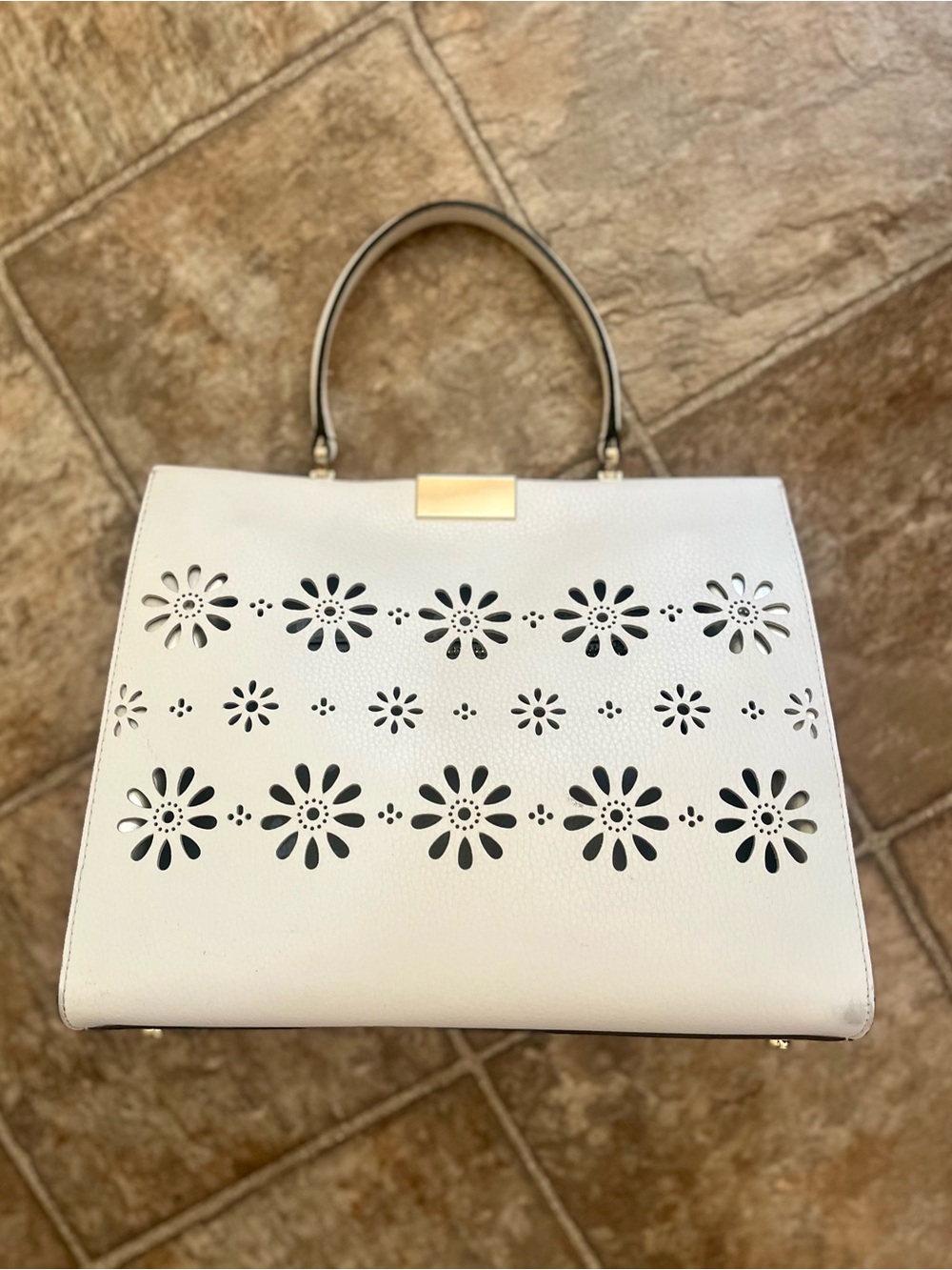 Kate Spade White Leather Faye Drive Etta Daisy Cutout Satchel Tote Bag EUC - Picture 16 of 16